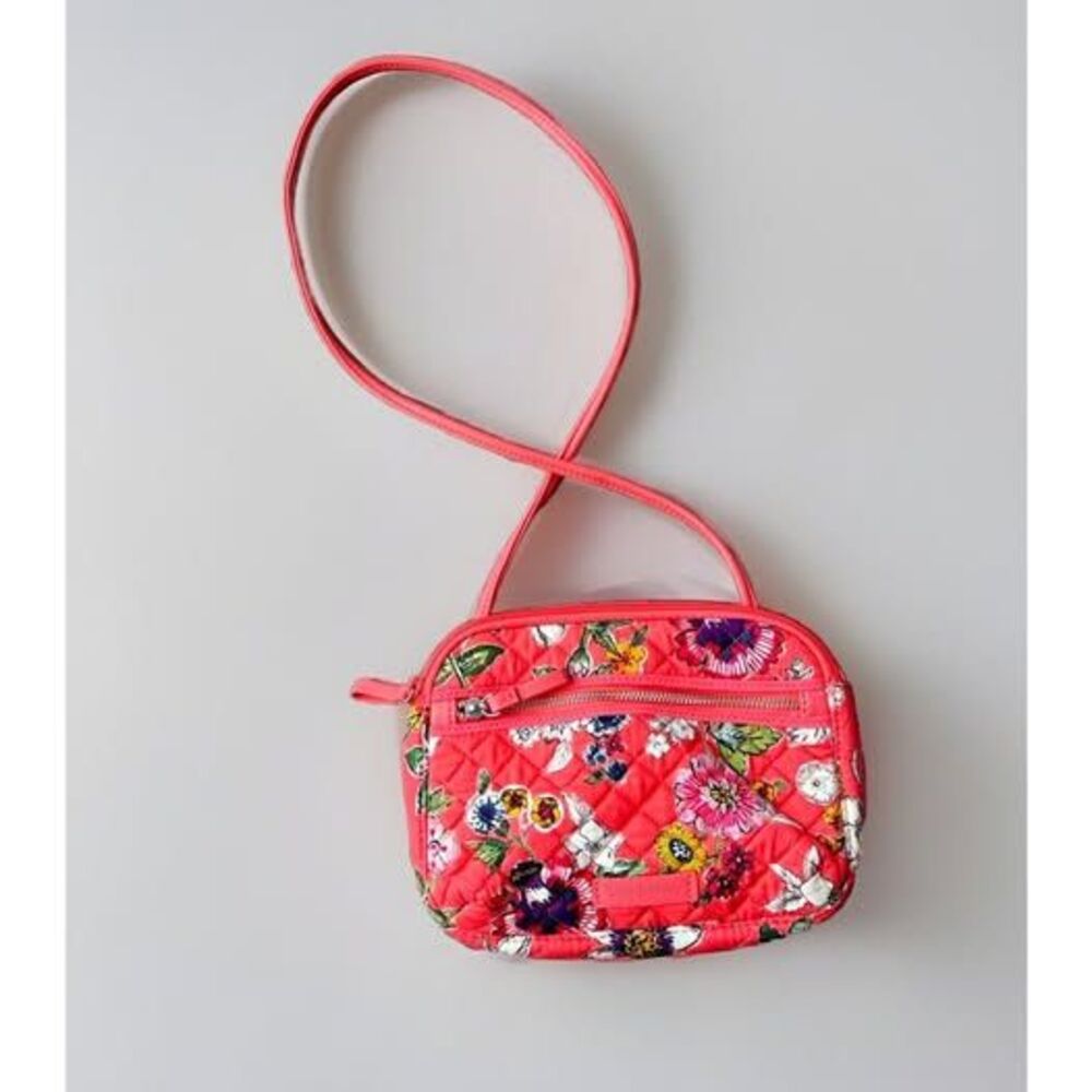 Vera Bradley Coral Floral Cotton Shoulder Bag Crossbody Purse Zip 6x9
